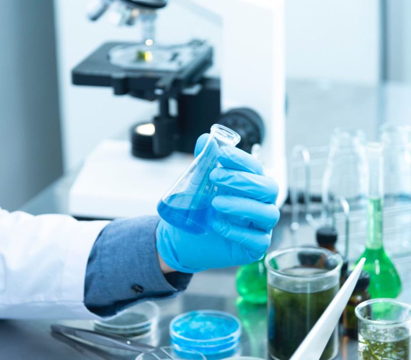 A chemist at the bench in the Winkem laboratory